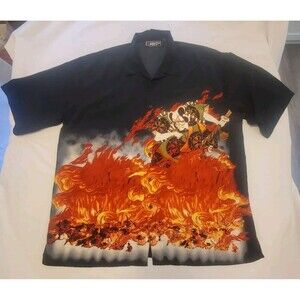 Vinatge 90s South Pole Shirt Men XL Samurai Flame Graphic Y2k Skater Streetwear